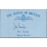 J Cunningham 604 sqdn Battle of Britain signed index card. Good Condition