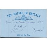 J J Booth 600 sqdn Battle of Britain signed index card. Good Condition