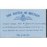 N H Corry 25 sqdn Battle of Britain signed index card. Good Condition