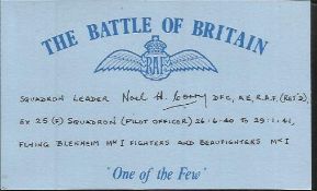 N H Corry 25 sqdn Battle of Britain signed index card. Good Condition