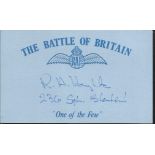 R A Haylock 236 sqdn Battle of Britain signed index card. Good Condition