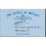 D Hunt 257 sqdn Battle of Britain signed index card. Good Condition