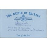 AJM Aldwinckle 601 sqdn Battle of Britain signed index card. Good Condition