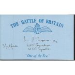 M P Brown 611 and 41 sqdn Battle of Britain signed index card. Good Condition