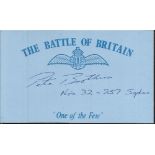 P Brothers 32 sqdn Battle of Britain signed index card. Good Condition