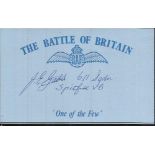 J E Gadd 611 sqdn Battle of Britain signed index card. Good Condition