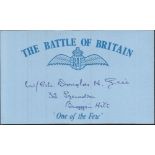 D H Grice 32 sqdn Battle of Britain signed index card. Good Condition