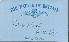 E Crew 604 sqdn Battle of Britain signed index card. Good Condition