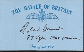 R Beamont 87 sqdn Battle of Britain signed index card. Good Condition