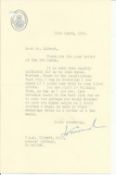 Jo Grimond TLS replying to request for meeting.  Dated 11/3/59.  British politician leader of the