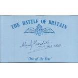 A G Burdekin 600 sqdn Battle of Britain signed index card. Good Condition