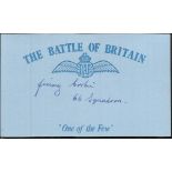 W J Corbin 66 sqdn Battle of Britain signed index card. Good Condition