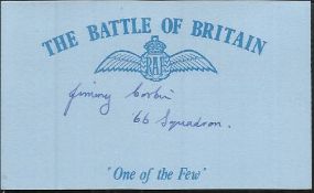W J Corbin 66 sqdn Battle of Britain signed index card. Good Condition
