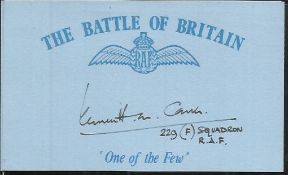 K M Carver 229 sqdn Battle of Britain signed index card. Good Condition