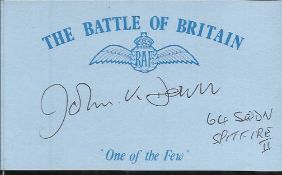J K Down 64 sqdn Battle of Britain signed index card. Good Condition