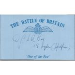 S R Cox 19 sqdn Battle of Britain signed index card. Good Condition