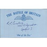 R C Gosling 266 sqdn Battle of Britain signed index card. Good Condition