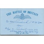 K Mrazek 43 and 46 sqn Battle of Britain signed index card. Good Condition