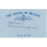 J Poplawski 229 sqdn Battle of Britain signed index card. Good Condition