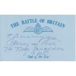 J H Pole 74 sqdn Battle of Britain signed index card. Good Condition