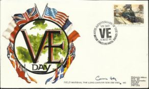 Field Marshall Lord Carver DSO MC signed 1985 VE Day cover . Good condition