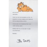 Jim Davis. Handsigned letter of ‘Garfield artist Excellent.