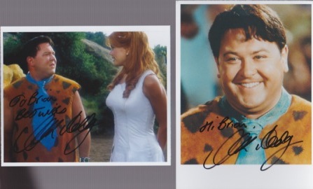 Mark Addy, A pair of dedicated postcard sized pictures in character as ‘Fred Flintstone.’