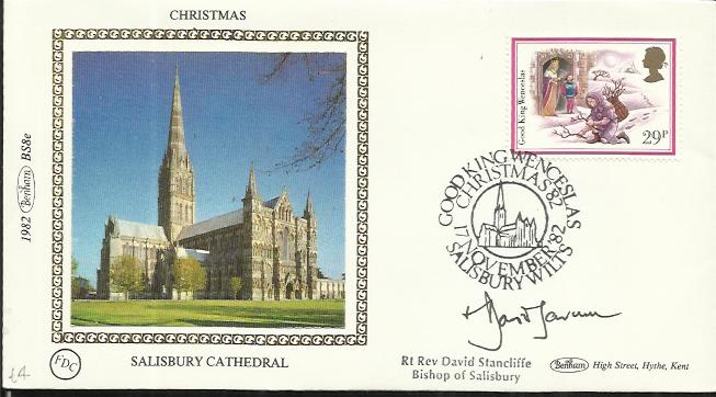Rt Rev David Stancliffe 1982 Benham small silk cover Christmas Salisbury Cathedral, with Salisbury