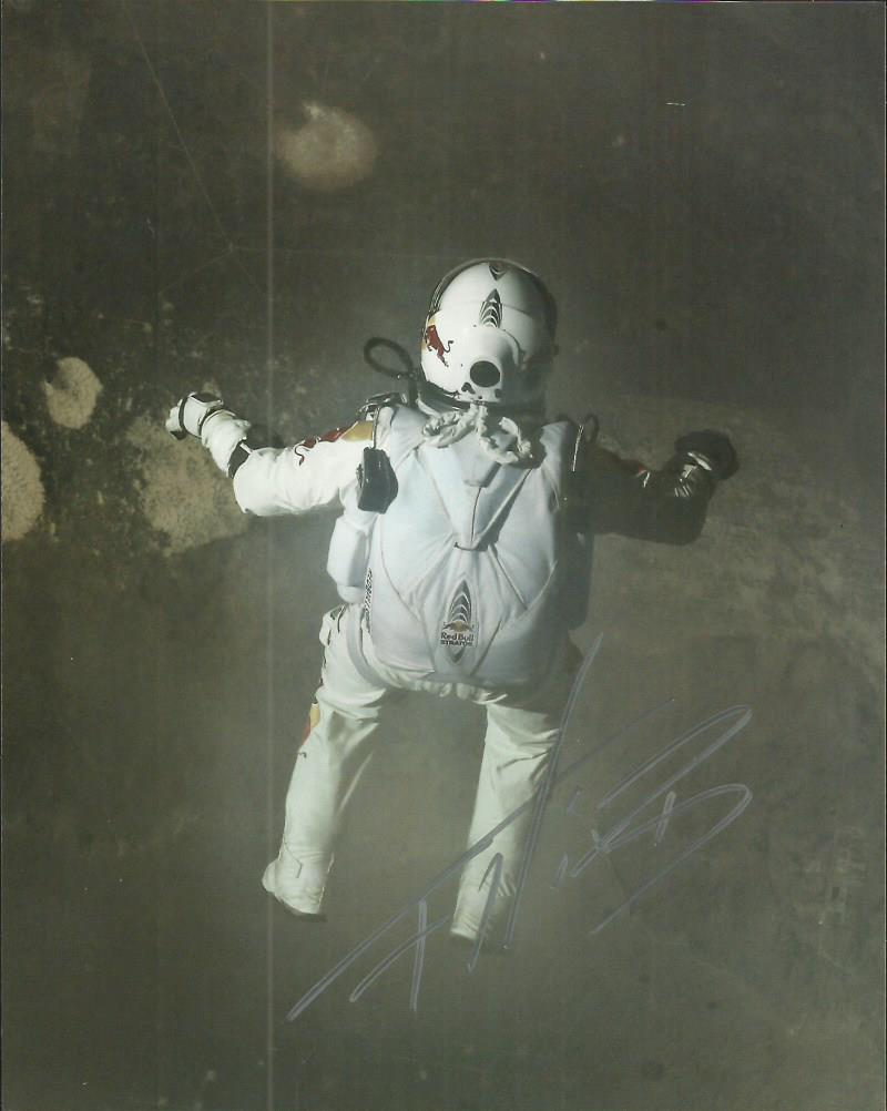 Felix Baumgartner signed stunning 10 x 8 colour photo of his recent World record parachute jump from