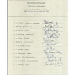 England test team v West Indies 1980 signed sheet by 12 players including Botham, Boycott, Gooch,