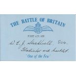 W Stockwell 804 (FAA) sqdn Battle of Britain signed index card. Good Condition