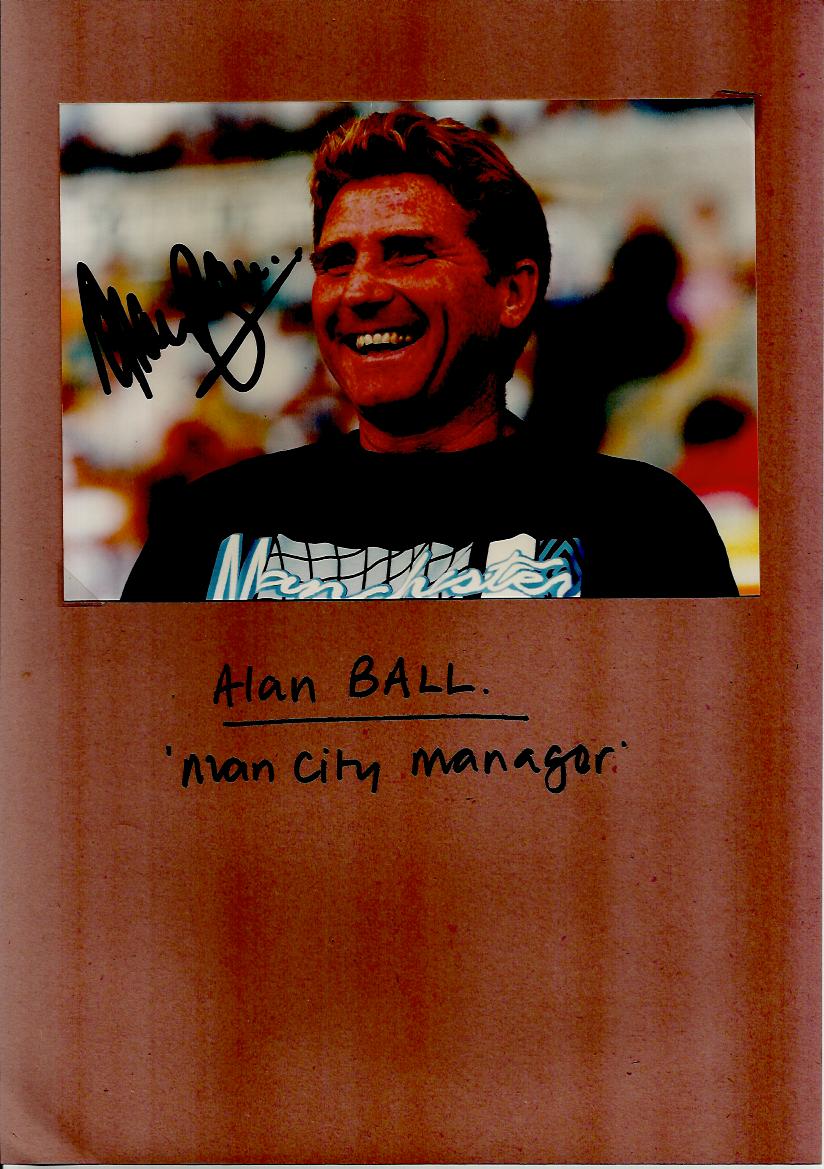 Alan Ball signed colour photo taken when he was manager of Manchester City Good Condition