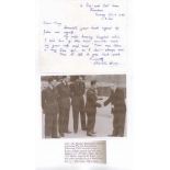 Squadron Leader Charlton 'Wag' Haw DFC DFM Order of Lenin. Signature on note with facsimile