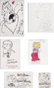 Cartoonists. A selection of 6 hand drawn cartoons. Dom de Luise, Art Carney, Dick Millington, Ron