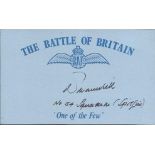 G W Swanwick 54 sqdn Battle of Britain pilot, signed card. Good condition