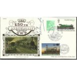 Lord Wellington signed 1985 Benham GWR5, 150th ann small silk cover with 10p stamp and 55p Railway