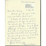 G.H. Westlake 43,80 & 213 Sqns Battle of Britain veteran signed hand written letter dated 5th
