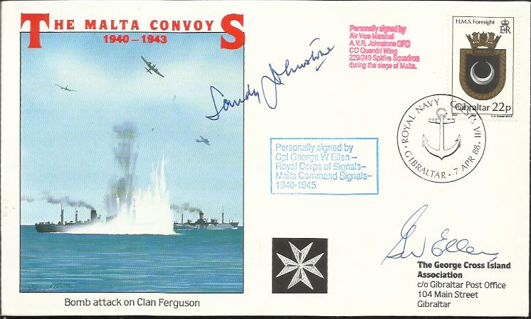 AVM Sandy Johnstone DFC1988 Malta Convoys, Bomb Attack on Clan Ferguson commemorative cover.