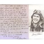 Letter from Lt General Gerald W. Johnson USAAF ace with 17 victories. Plus facsimile picture and