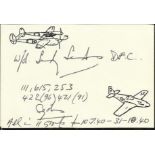 J G Sanders 111, 615 and 253 sqdn Battle of Britain pilot, signed card. Good condition