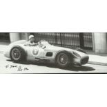 Stirling Moss 22cm x 8cm black and white magazine photograph signed and dedicated by legendary motor