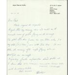 Sgt F.J. Barker 264 Sqn Battle of Britain veteran signed hand written letter dated 14th April 1993 .