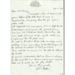 Sgt L.G. Batt 238 Sqdn Battle of Britain veteran signed hand written letter dated 22nd January