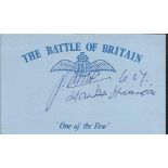 J A Vick 607 sqdn Battle of Britain pilot, signed card. Good condition