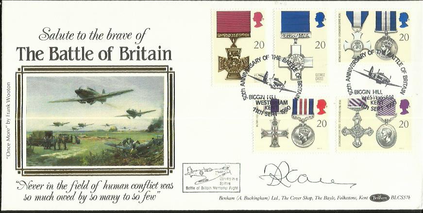 Frank Carey DFC top WW2 ace signed Benham Official 1990 Gallantry FDC Salute to the brave of The