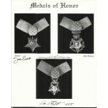 Jim Swett, Van Barfoot, Joseph Rodriguez all CMH US Medal of Honor winners signed 10 x 8 photo. Good