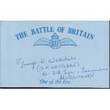 G Westlake 213 sqn Battle of Britain pilot, signed card. Good condition