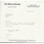 Hand signed typed letter by Jilly Cooper, the famous author. On Mail on Sunday headed paper, in