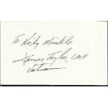 CMH winner White index card autographed by US Marine James Taylor who won the Medal of Honor for his