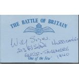 W Sizer 213 sqdn Battle of Britain pilot, signed card. Good condition